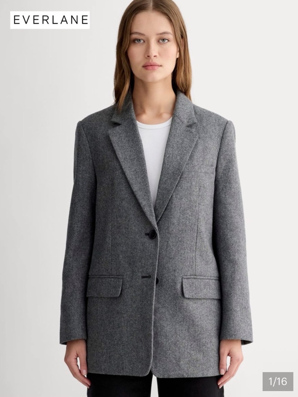 Everlane Gray Oversized Wool-Blend Herringbone Blazer Preppy Academia Office 2